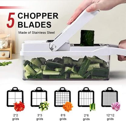 Vegetable Chopper 22-in-1 by [Brand Name] - 8 Blades, Onion Mincer & Egg Slicer with 1.3L Container