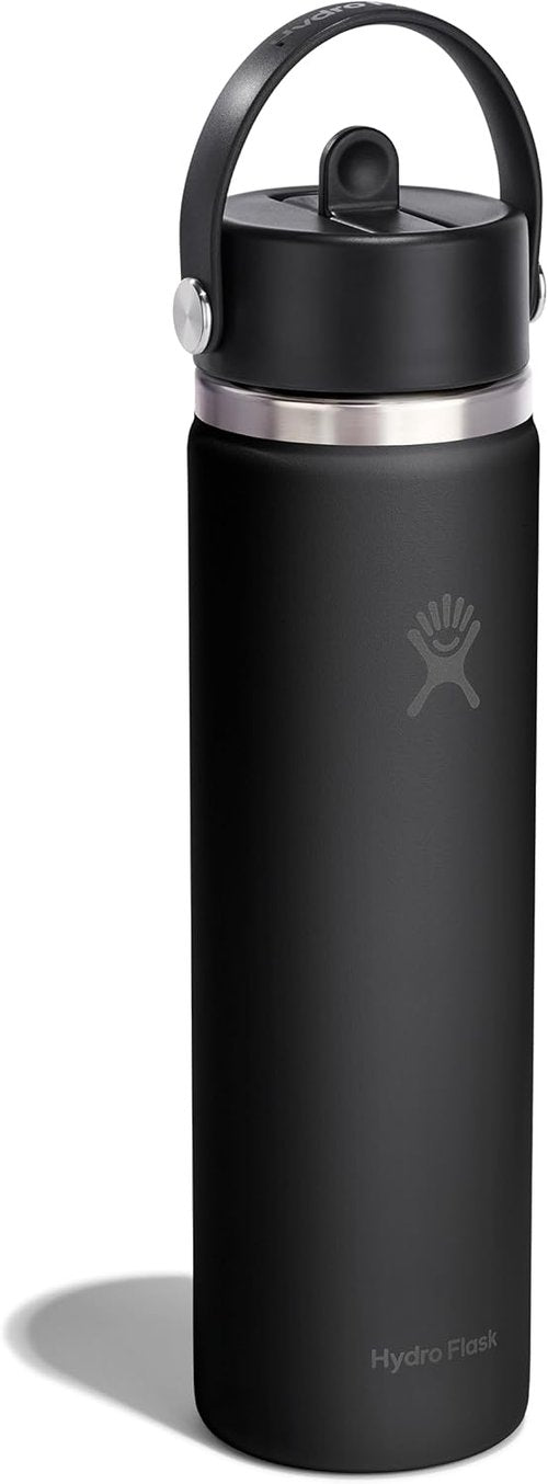 Hydro Flask Water Bottle - Insulated Stainless Steel - Leakproof Wide Straw Lid, 24 Oz Tonal Black
