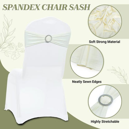 MDS Spandex Chair Sashes - Universal Fit Elastic Stretch Bow Ties for Weddings & Events | Ivory, Pack of 125