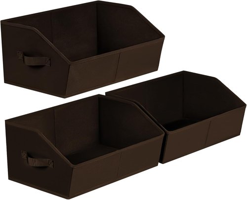 Homsorout Decorative Storage Baskets - Trapezoid Closet Bins with Handles for Home & Office | 3 Pack, Brown