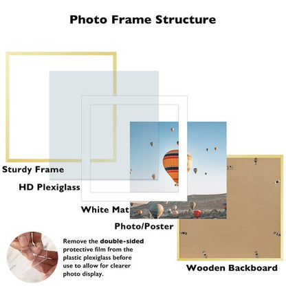 JCJMY 24x24 Picture Frame Gold with 20x20 Mat, Display Photo 20x20 with Mat or 24 x 24 Without Mat, Wall Hanging Large 24x24 Poster Frame with Shatter Resistant Plexiglass, Gold