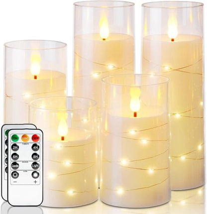 Homemory Flameless Candles - LED Candles with Fairy Lights & Remote Control | Ivory Set of 5 (5", 6", 8", 8")