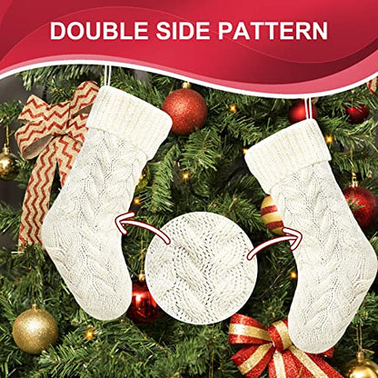 Christmas Stockings 14-Inch Knit Stocking Set - Ivory & Khaki, Pack of 4