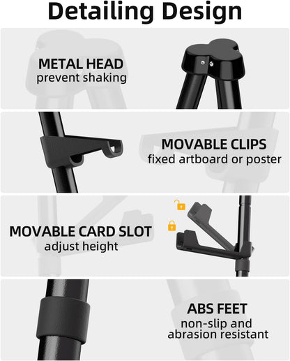 Nicpro Art Folding Easels - 63-Inch Metal Tripod Display Stands, 6 Pack with Carry Bag - Black Collapsible