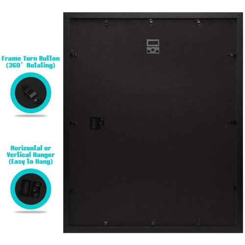 Frametory, 16x20 Black Picture Frame - Display Pictures 11x14 Photo with Mat - High Definition Real Glass- Wide Molding (16x20, Black)