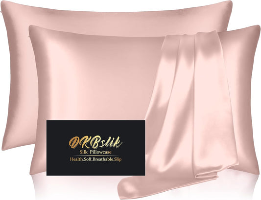 Skiennix Mulberry Silk Pillowcases - Anti-Acne, Smooth Beauty Sleep | Standard Set of 2, Coral