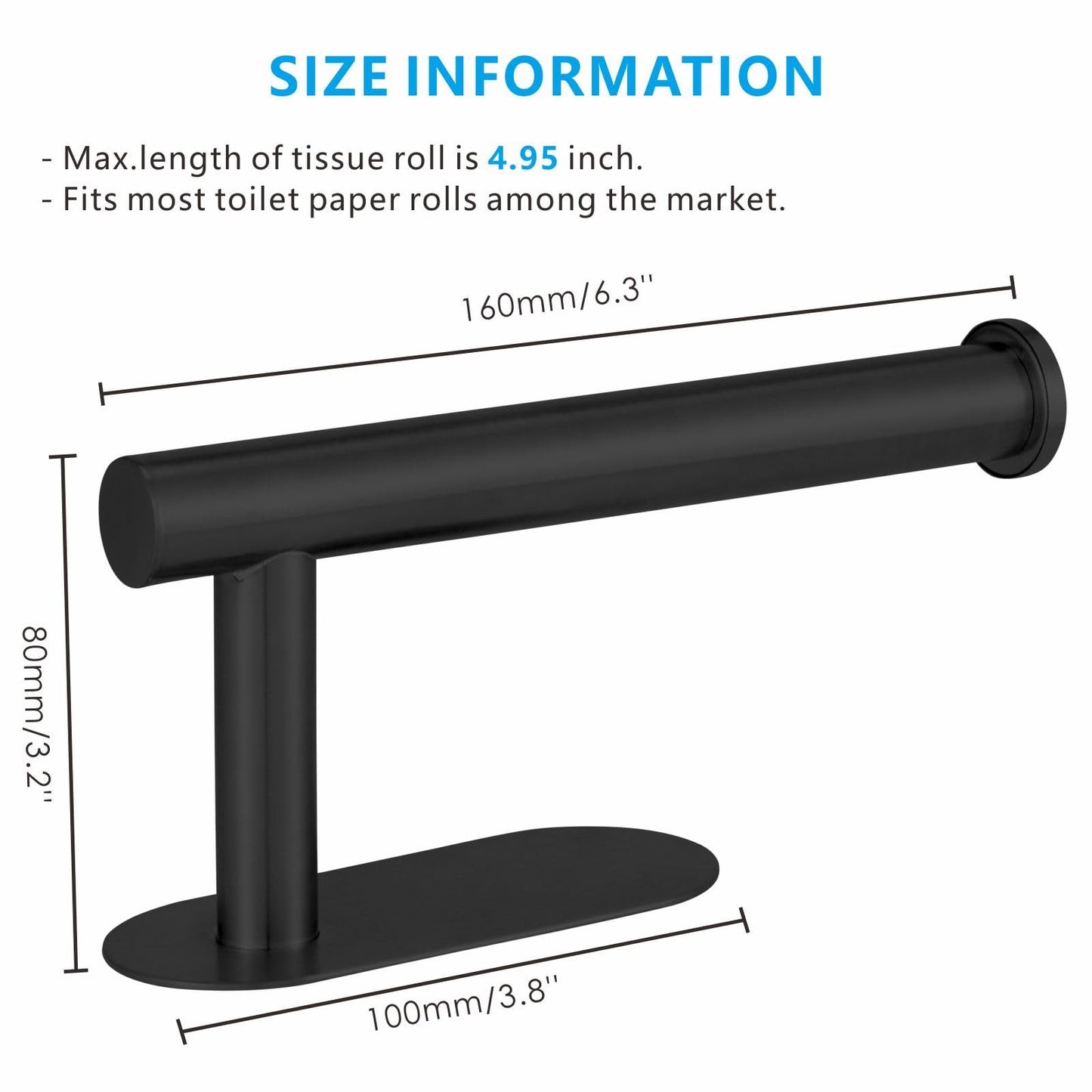 Toilet Paper Holder Self Adhesive, Eolax Toilet Roll Holder no Drilling for Bathroom Washroom, Tissue Roll Holders Wall Mount, Stainless Steel (Black)