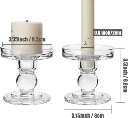 Yeeco Glass Candle Holders - Elegant 3.5" Tall Pillar Design | Set of 2 for Weddings & Dining