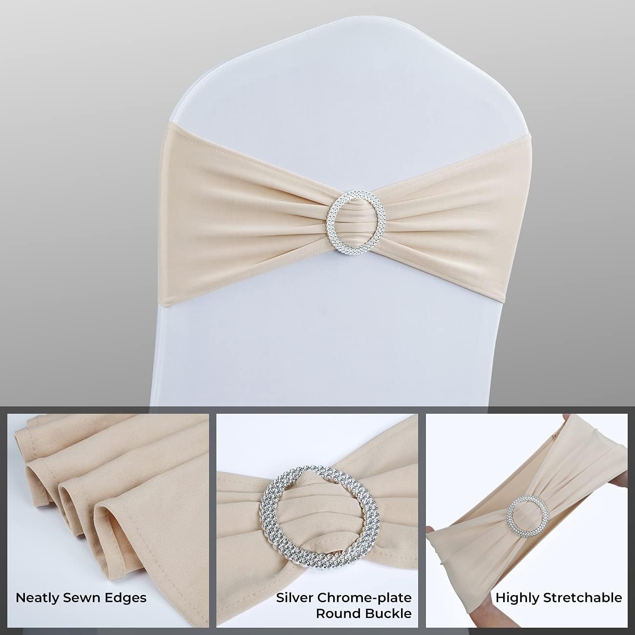 Babenest Spandex Chair Sashes - 30PCS Premium Stretch Covers with Buckle Slider for Weddings & Events | Champagne