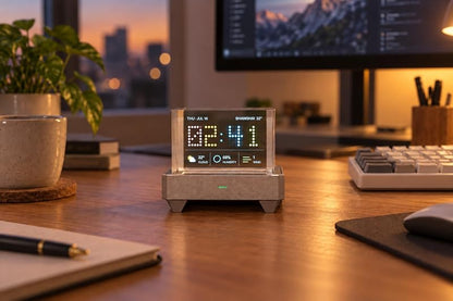 Holographic Desk Display with Real-Time Crypto, Stocks, Weather & Clock – Pixel Art Gamer Desk Gadget