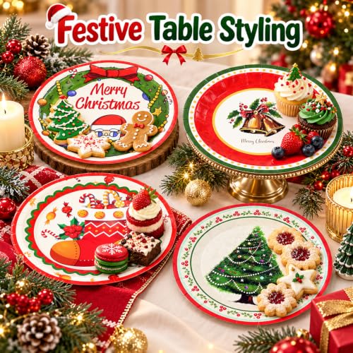 48Pcs Christmas Paper Plates 7 Inch Disposable Holiday Party Dinnerware