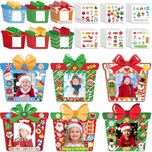 Funrous 96 Pack Christmas Picture Frame Ornaments with Stickers & Ropes - Holiday DIY Decorations