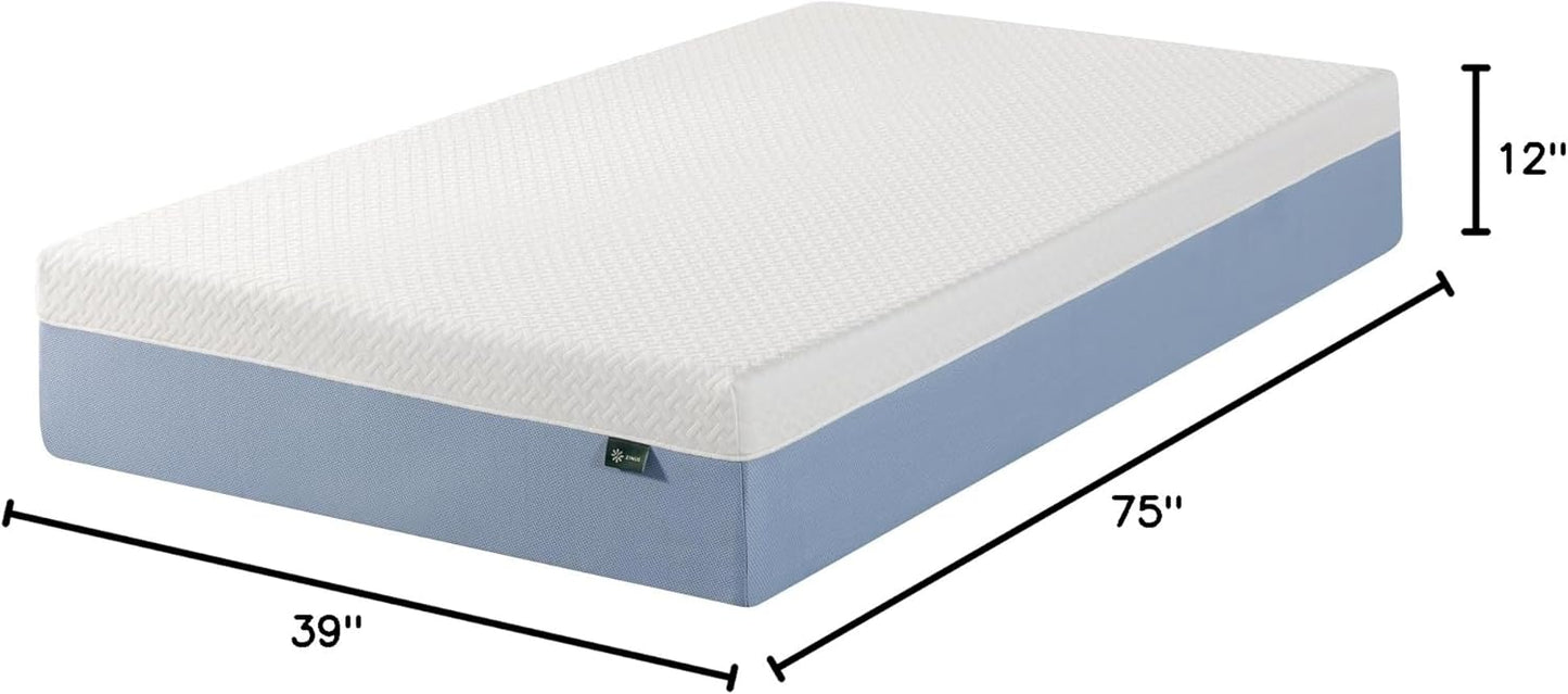 Zinus 12 Inch Twin Memory Foam Mattress - Cooling Essential Design, Medium Feel, Fiberglass Free