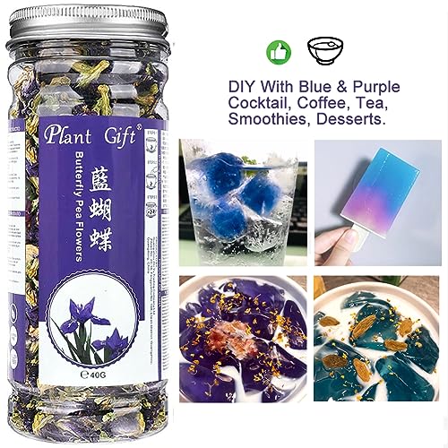 Plant Gift Dried Blue Butterfly Pea Flowers Tea, (Clitoria Ternatea) Edible Flowers, Dragon Pea Flower, Butterflies Tea Recipes Food Coloring 40G/1.41oz