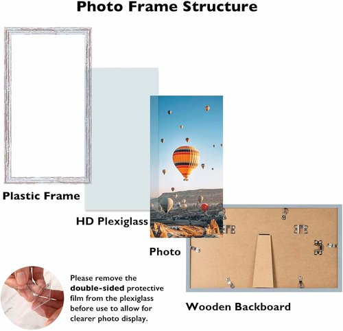 JCJMY 4x9 Picture Frame - Rustic White Wall Hanging & Tabletop Display | Shatter Resistant Plexiglass