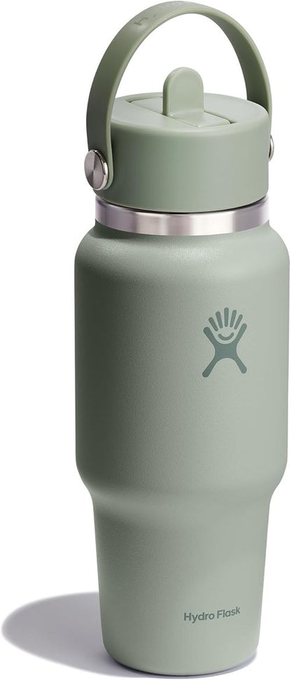 Hydro Flask Travel Water Bottle - Insulated Stainless Steel - 24 Oz Agave Green with Wide Straw Lid