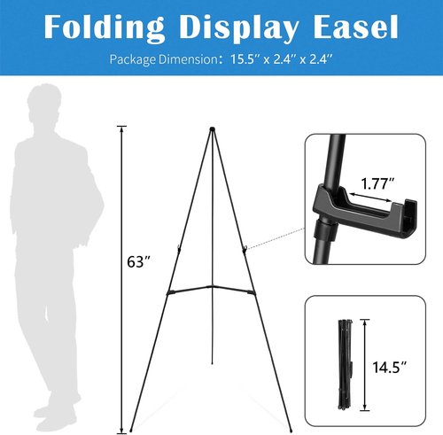 Falling In Art Display Easel Stand - 6 Pack 63" Adjustable Tripod Easel for Signs & Posters | Portable & Easy Folding