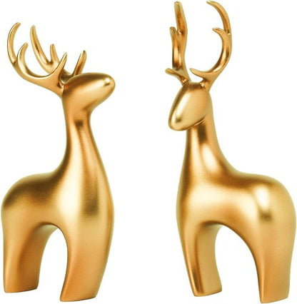 Braxio Deer Statue | Elegant Gold Reindeer Sculptures - 2pcs Resin Figurines for Home Decor