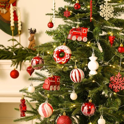 82pcs Christmas Ornaments Set Red & White Shatterproof Plastic Holiday Decor