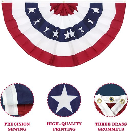 American Pleated Fan Flag Set of 4 - 3x6 Ft Patriotic Half Fan Bunting for 4th of July & Memorial Day