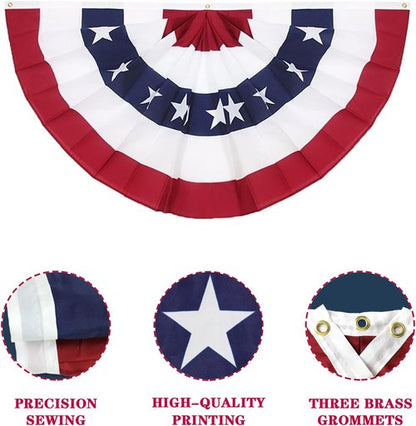 American Pleated Fan Flag Set of 4 - 3x6 Ft Patriotic Half Fan Bunting for 4th of July & Memorial Day