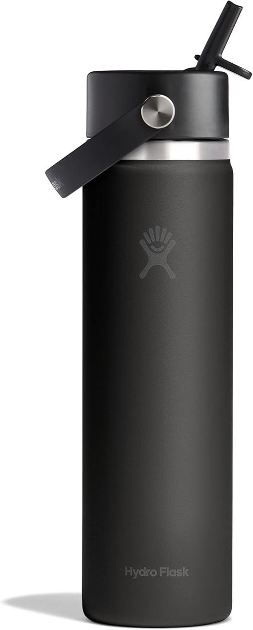 Hydro Flask Water Bottle - Insulated Stainless Steel - Leakproof Wide Straw Lid, 24 Oz Tonal Black