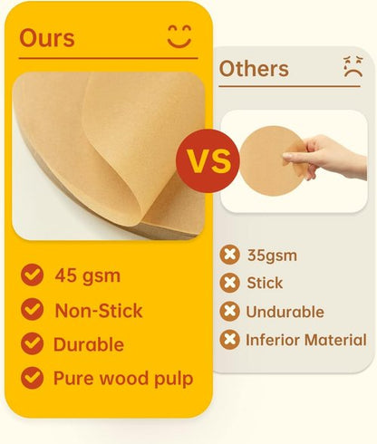 Katbite 200 Pcs 9-Inch Unbleached Parchment Paper Rounds - Non-Stick Precut Circles for Cheesecakes & Burgers