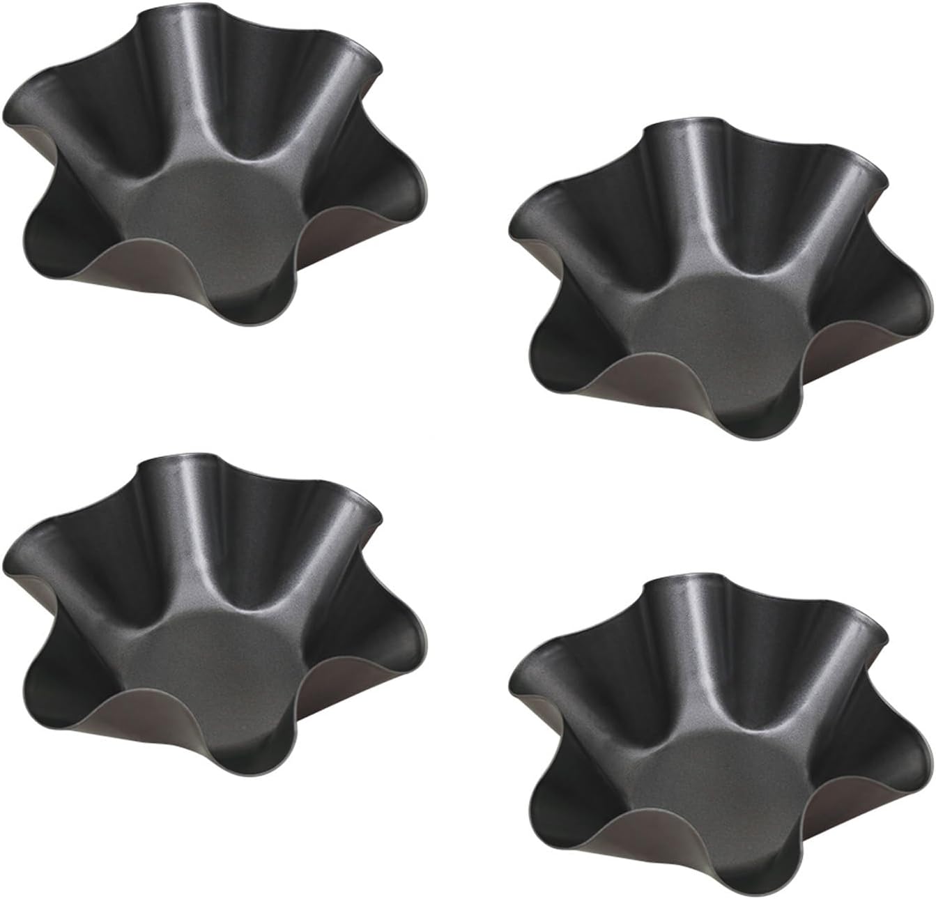 Skiennix Tortilla Pan Set - 4-Piece Non-Stick Carbon Steel Taco Shell Makers | Flower-Shaped Design (Black)