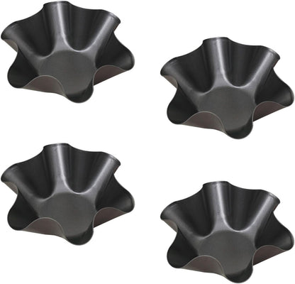Skiennix Tortilla Pan Set - 4-Piece Non-Stick Carbon Steel Taco Shell Makers | Flower-Shaped Design (Black)