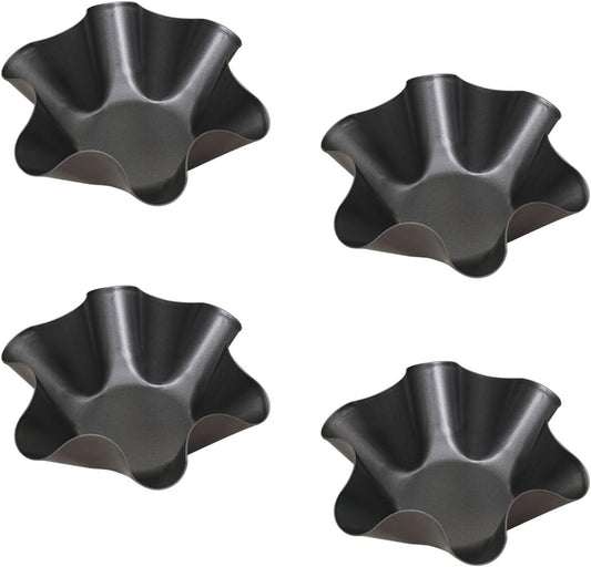 Skiennix Tortilla Pan Set - 4-Piece Non-Stick Carbon Steel Taco Shell Makers | Flower-Shaped Design (Black)