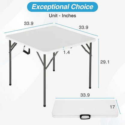 FDW 34" Folding Card Table Plastic, Portable Square Height, Perfect for Party and Parties Backyard Events, White