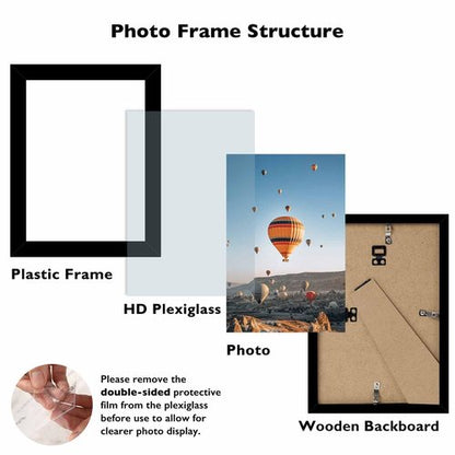 JCJMY 4x6 Picture Frame Black for Wall Hanging or Tabletop, Wall Mounting Horizontally or Vertically, 4 x 6 Wall Gallery Poster Photo Frame with Shatter Resistant Plexiglass, Black