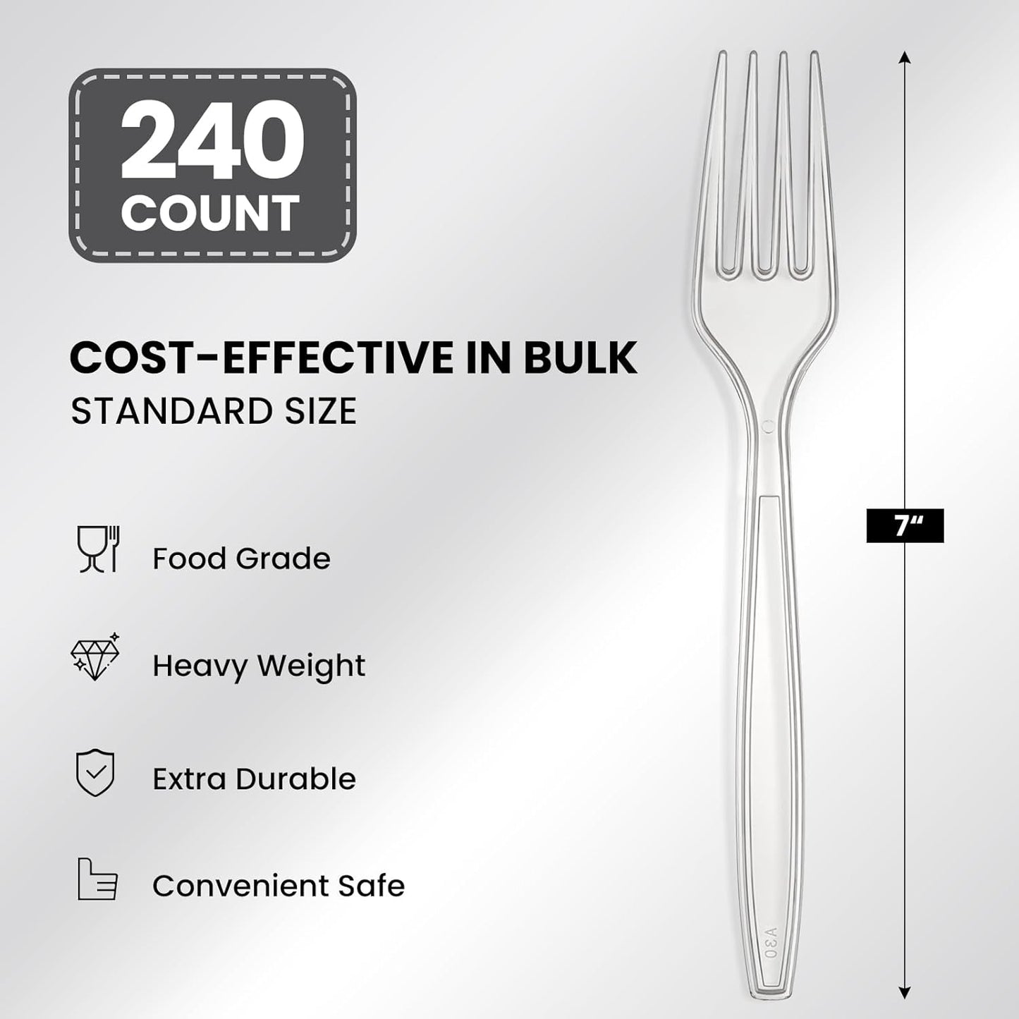 Skiennix Extra Heavy Duty Clear Plastic Forks - Durable, BPA-Free Cutlery for Parties | 240 Count
