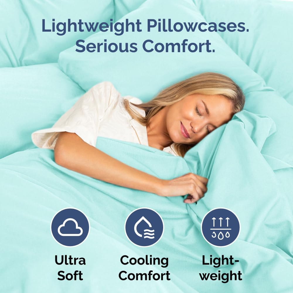 Skiennix Queen Pillow Cases Set of 2 | Ultra Soft Hotel Quality, Wrinkle-Free, Spa Blue