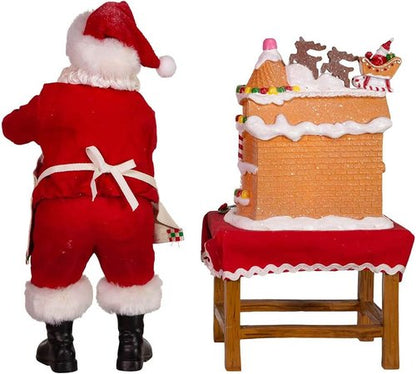 Kurt Adler LED Gingerbread House Table Piece - 10.5-Inch Battery-Operated Santa Decor
