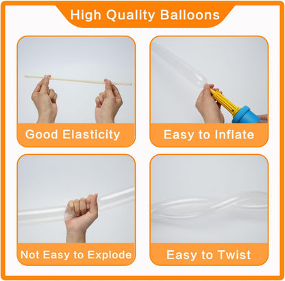 PIGETALE 100Pcs Clear 260 Latex Balloons - Transparent Twisting Balloons for Animal Modeling & Party Decor
