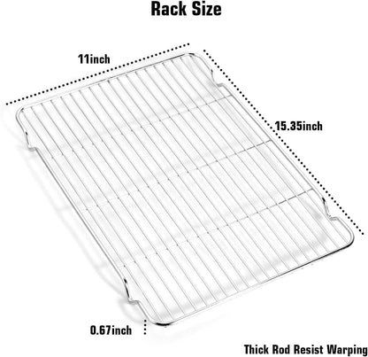 Wildone Baking Sheet & Rack Set - Stainless Steel Cookie Pan with Cooling Rack | 16 x 12 Inch, Non-Toxic & Heavy Duty
