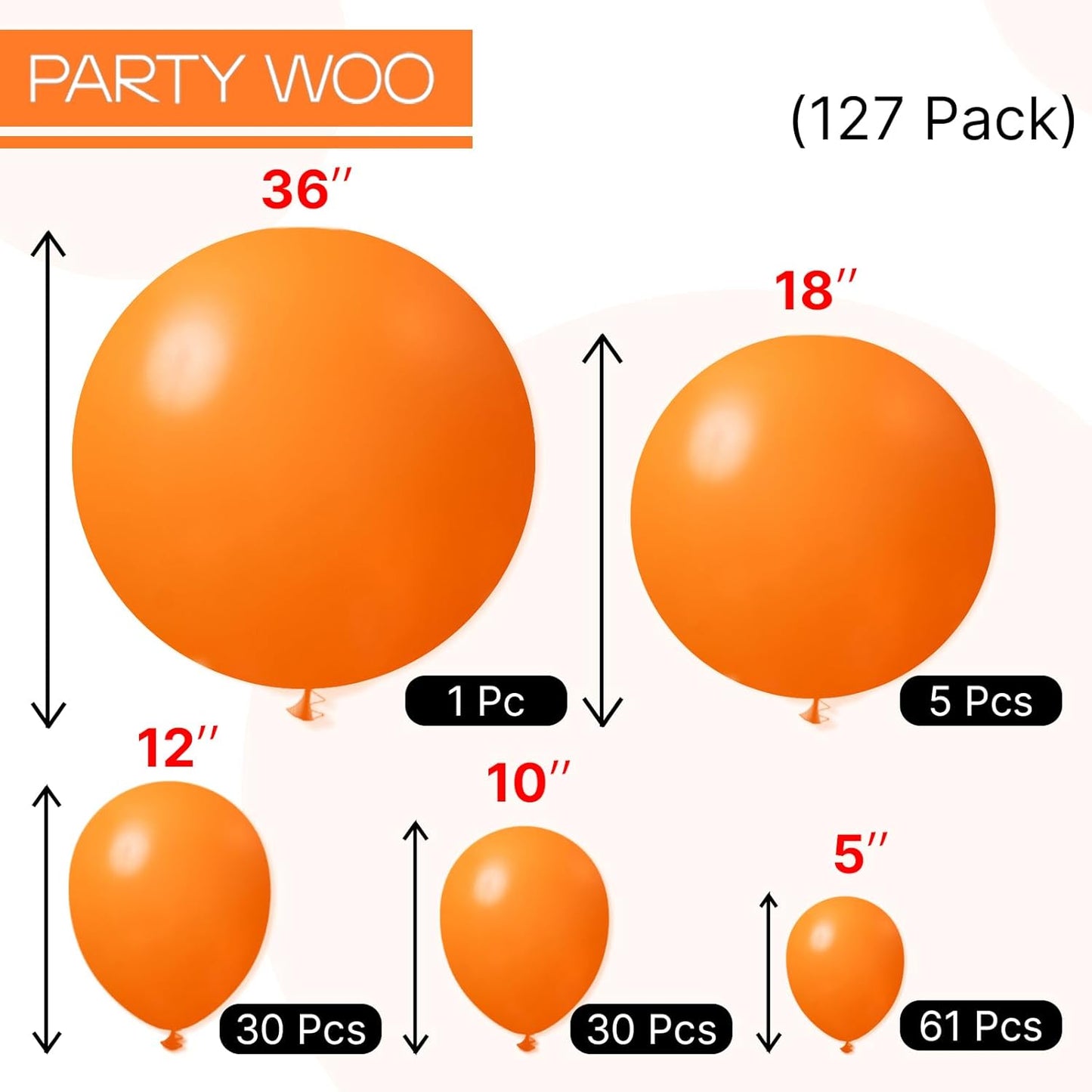 PartyWoo Orange Balloons - 127-Piece Matte Fall Balloon Arch Kit | Various Sizes for Thanksgiving & Parties
