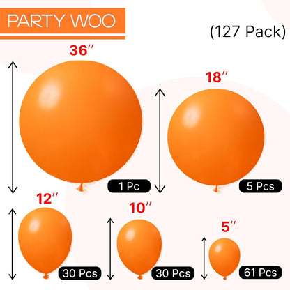 PartyWoo Orange Balloons - 127-Piece Matte Fall Balloon Arch Kit | Various Sizes for Thanksgiving & Parties