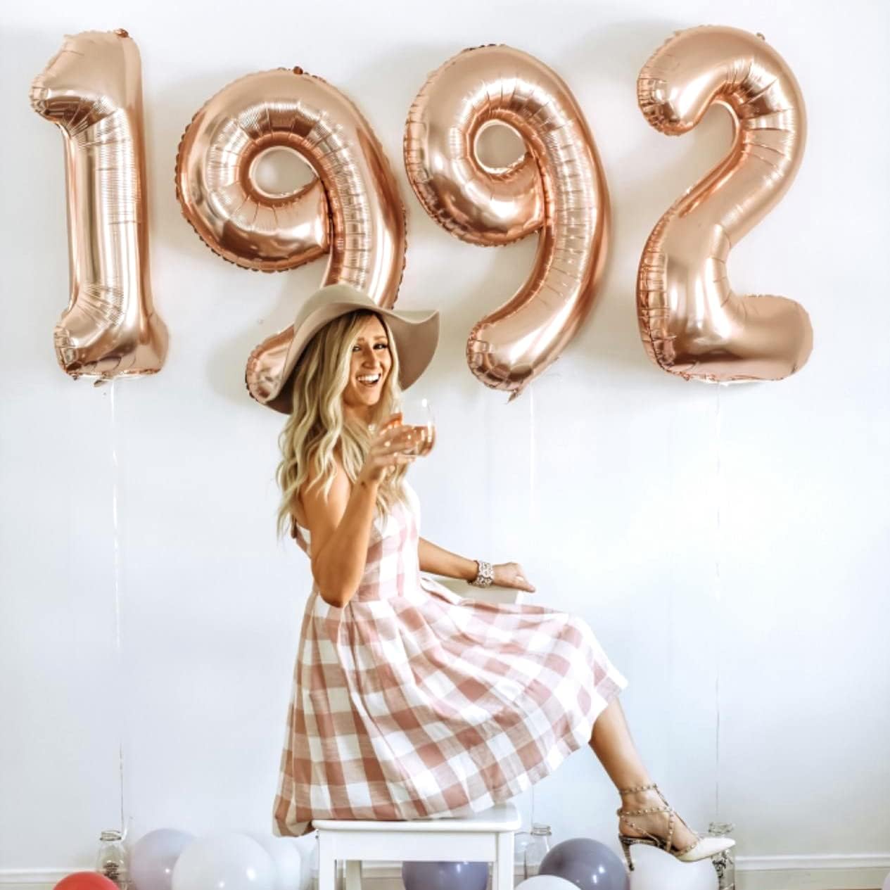 Rose Gold Number Balloons - 40-Inch Large Foil Mylar Number 7 - Self-Inflating for Birthday & Graduation Decor