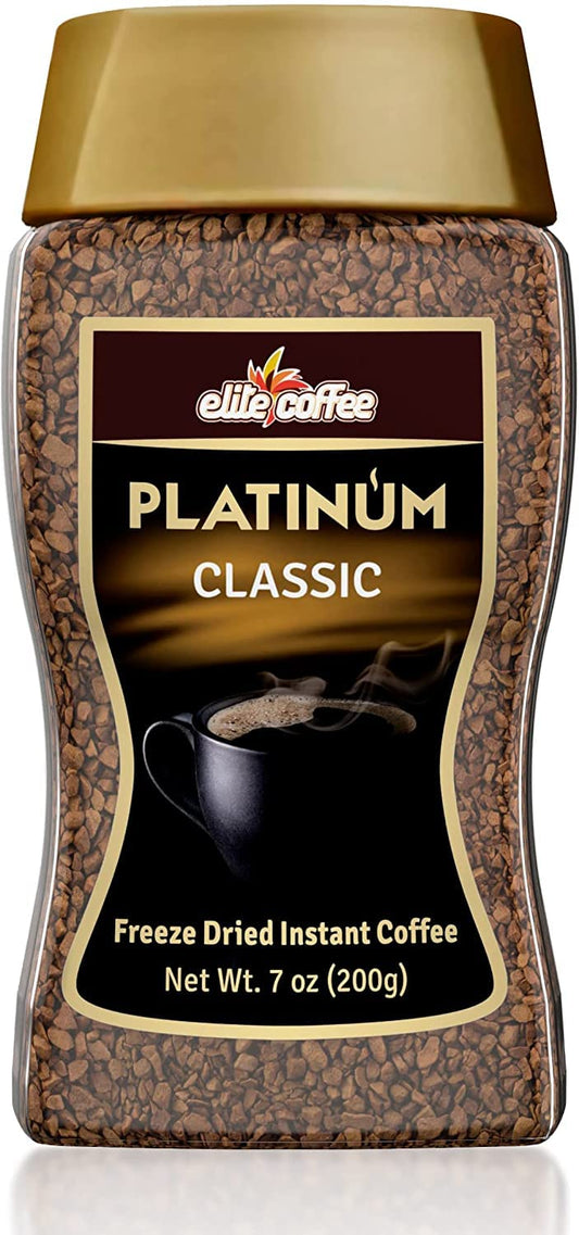 Elite Platinum Freeze Dried Instant Classic Coffee 7.5oz (1 Pack) | Kosher for Passover | Glass Jar | Rich Aroma