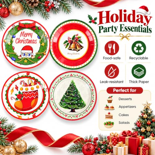 48Pcs Christmas Paper Plates 7 Inch Disposable Holiday Party Dinnerware