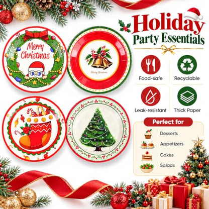 48Pcs Christmas Paper Plates 7 Inch Disposable Holiday Party Dinnerware
