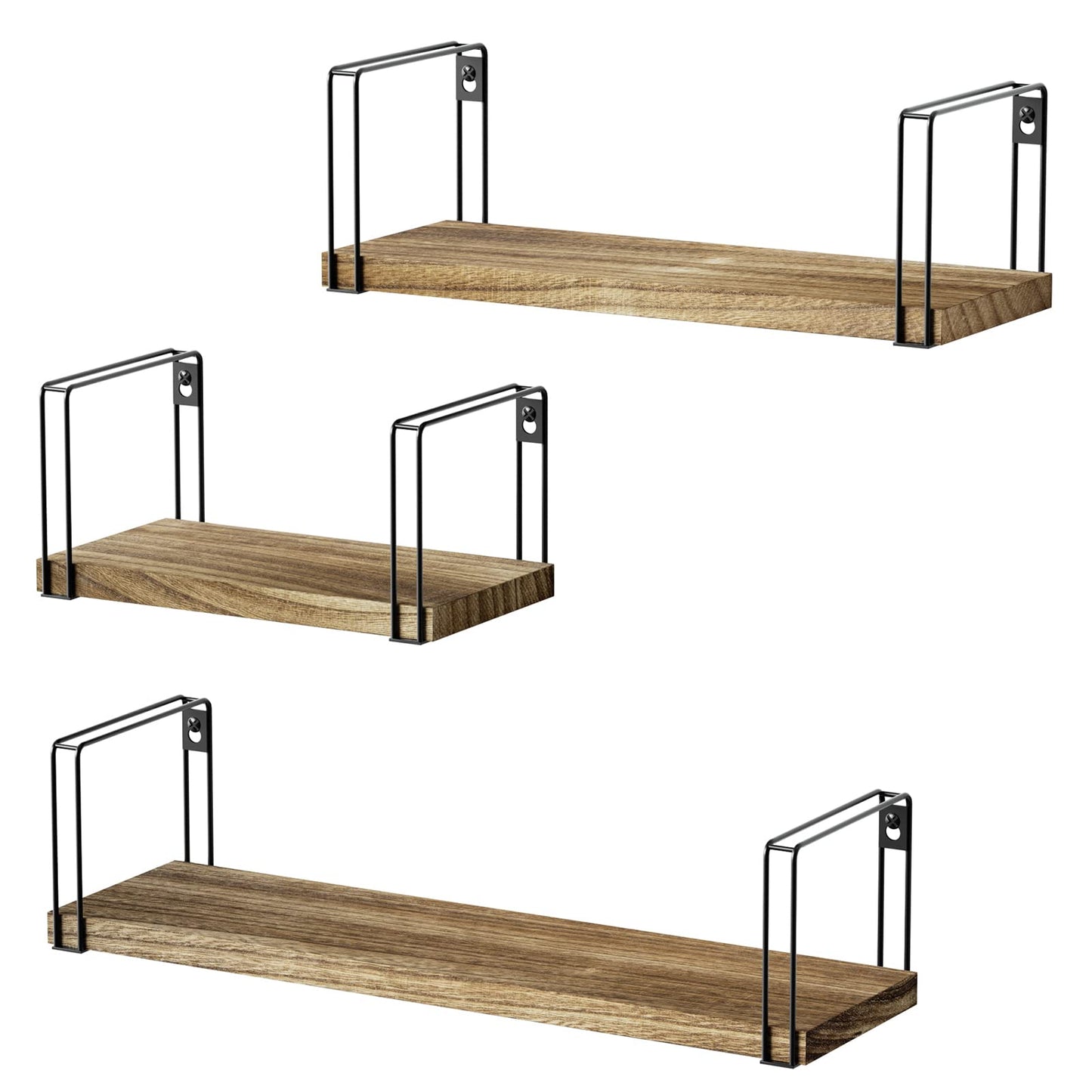 SRIWATANA Rustic Floating Shelves, Hanging Shelves Wall Mount Set of 3, 17 Inch Wood Shelves for Decor, Bedroom, Bathroom, Laundry Room, Living Room, Kitchen, Office - Carbonized Black