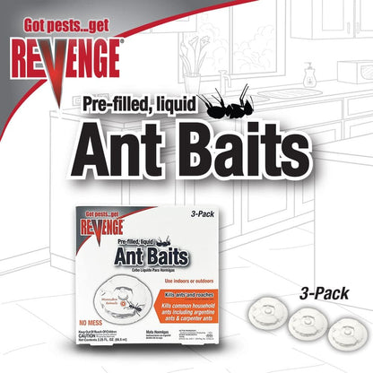 REVENGE Liquid Ant Bait Stations - Pack of 3, Ready-to-Use for Indoor & Outdoor Ant Control