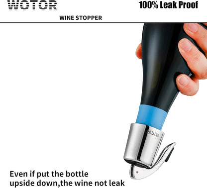 WOTOR Wine Stoppers Stainless Steel Wine Bottle stopper Plug with Silicone Reusable Wine Saver Leak proof Keep Fresh Silver 3 pack