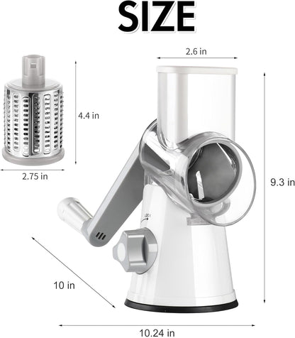 Ourokhome Rotary Cheese Grater - Hand Crank Kitchen Shredder with 5 Blades for Cheese, Vegetables & Nuts - White