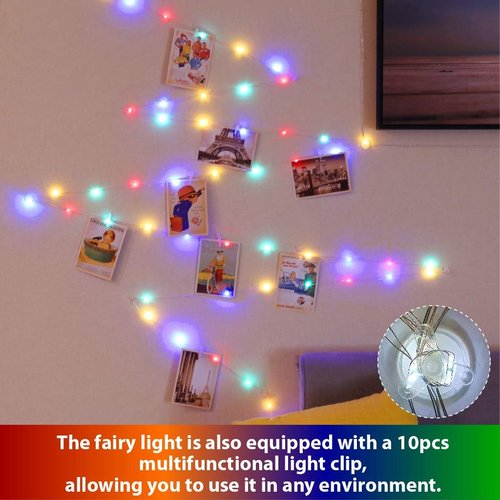 HXWEIYE 120LED Multicolor Photo Clips String Light - 40Ft USB Powered Fairy Lights with 52 Clips & 12 Hooks