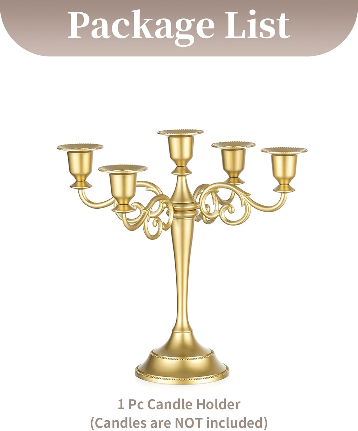 Sziqiqi Gold Candelabra | Elegant 10-Inch Centerpiece Candle Holder for Taper Candlesticks - 5 Arms Metal Design for Weddings & Dining Tables
