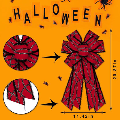 Red Halloween Wreath Bow with Velvet Finish - Large Decorative Thanksgiving & Door Decor